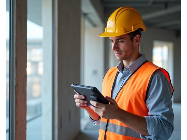 건물 구조 안전 진단을 위해 장비를 사용하는 엔지니어